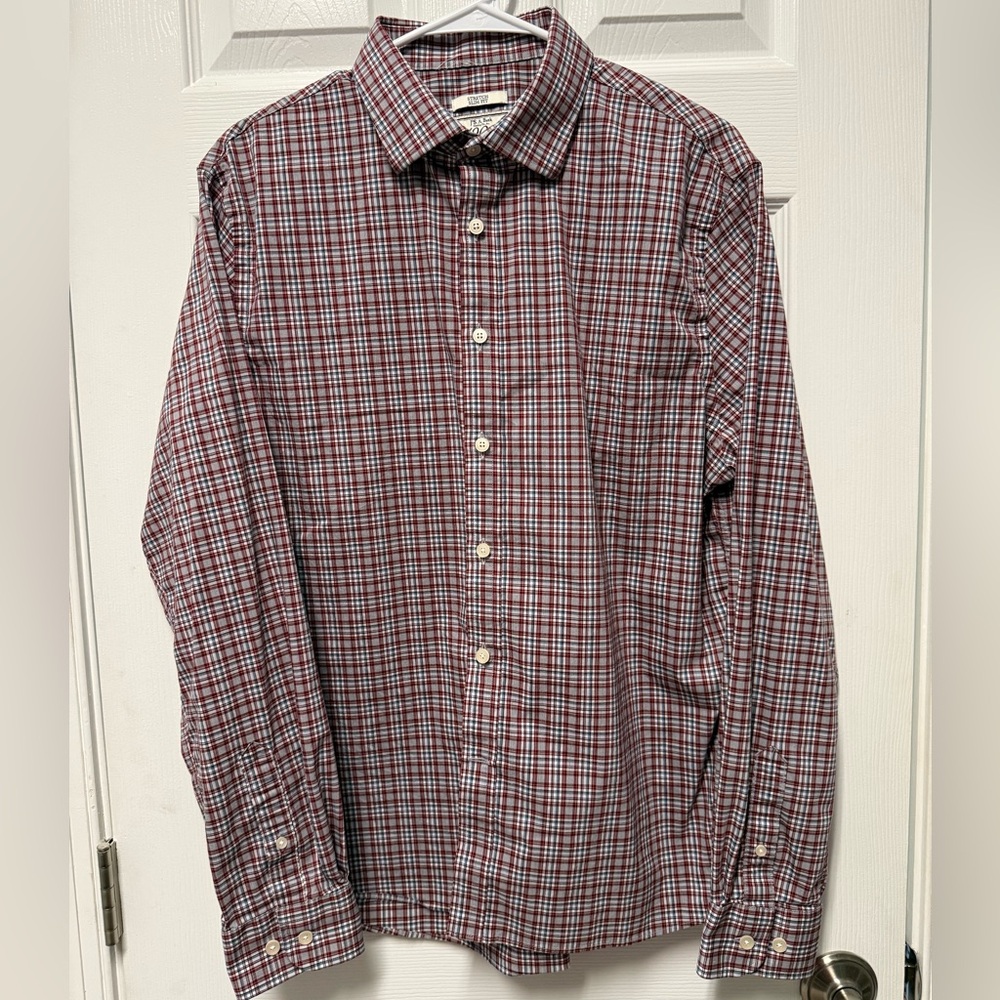 Jos. A. Bank Red and Gray Plaid Casual Shirt (Slim Fit)